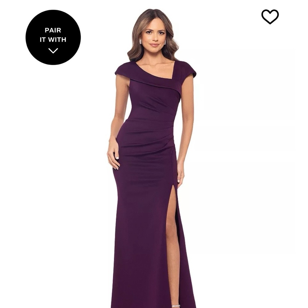 Xscape Asymmetrical Plum Gown